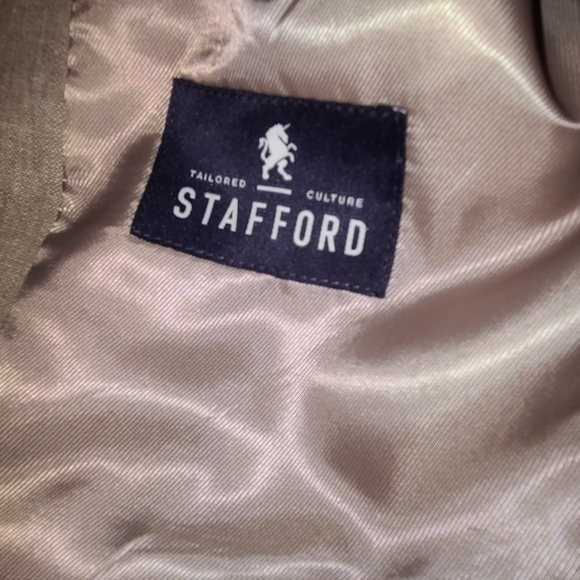 STAFFORD Tan Linen / Cotton Blend Classic Fit 2 Button Sport Coat Size 44R - Picture 2 of 3